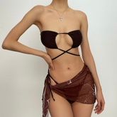 Minikleid mit überkreuztem Neckholder und ausgehöhltem Selbstbinden, 3-teilige Bademode